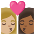 👩🏼‍❤️‍💋‍👩🏾 kiss: woman, woman, medium-light skin tone, medium-dark skin tone display on Google